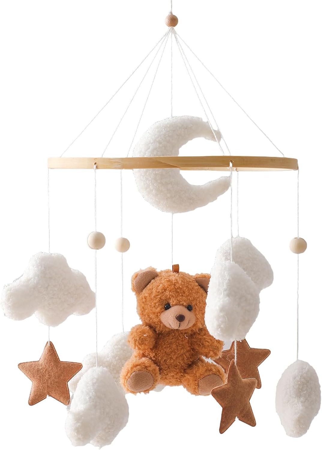 Promise Babe Baby Mobile Baby Crib Holder Wooden Crib Holder Changing Table Music Box White Clouds Moon White Clouds Moon Brown Bear Pendant Room