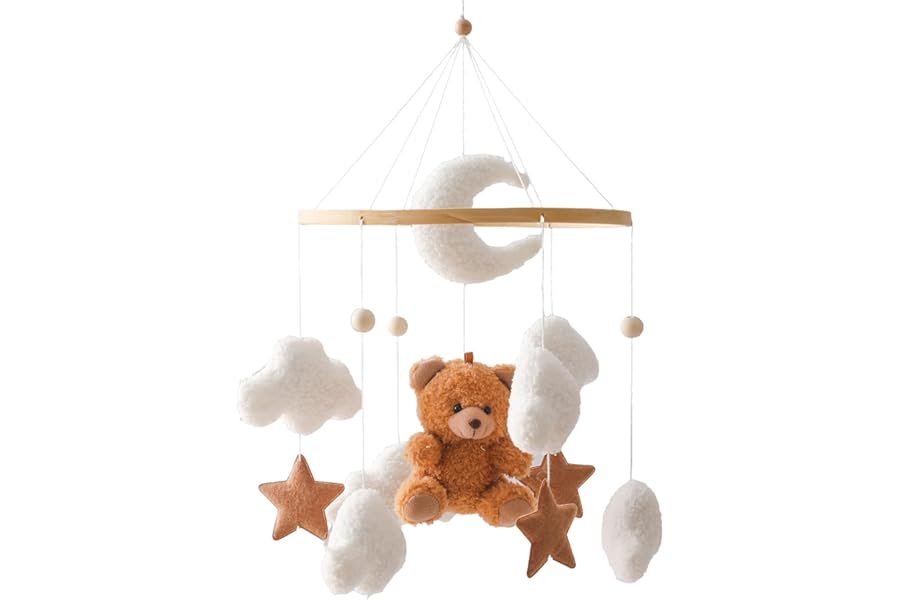 Promise Babe Baby Mobile Baby Crib Holder Wooden Crib Holder Changing Table Music Box White Clouds Moon White Clouds Moon Brown Bear Pendant Room