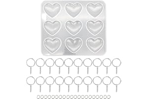 MEMOFYND 1 molde de silicona en forma de corazón con 9 compartimentos y 20 llaveros, molde de resina en forma de corazón para preparar alimentos, manualidades