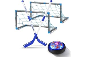 GEYUEYA Home Air Power Hockey Set avec Portes, Hover Hockey Ball, Jouet Enfant Ballon de Hockey Rechargeable avec LED Lumière, Jeux de Hockey Cadeau d'anniversaire pour Garçons Filles Jeux Intérieur