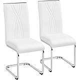 Yaheetech Set 2 Sedie Sala da Pranzo Moderne Bianche a Sbalzo Imbottite in Finta Pelle e Gambe in Metallo da Ufficio Salotto 