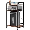 DAWNYIELD 3 Tier Printer Stand with Wheels Fax Shredder Computer Storage Shelf Adjustable Height Home Office Rolling Storage Rack with 4 Hooks (Vintage)