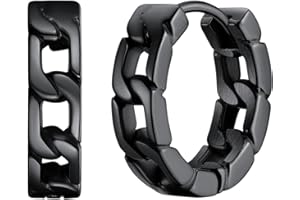 ChainsHouse Boucles d'Oreilles Petit Créole pour Homme Femme Argent Noir Anneau Chaîne Cubaine Clou d'Oreille Garcon en Acier Inoxydable Bijoux Cadeaux Saint-Valentin Noël Fête des Pères