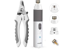 animigo Dog Nail Grinders-Low-Noise,2-Speed Dog Nail Grinder with Pet Nail Clippers & Extra Diamond Head-USB Rechargeable&Portable Dog Nail File for All Nail Types-Ideal for Small & Medium Dogs & Cats
