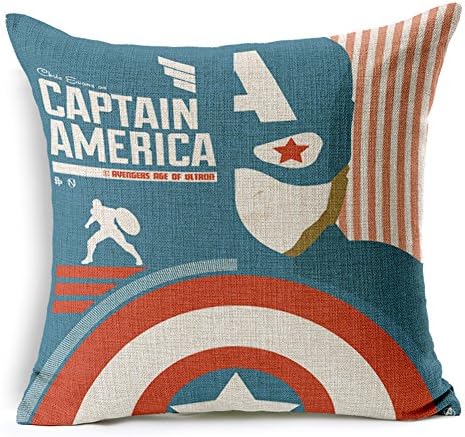 Captain America Cotton Linen Decorative Throw Pillow Case Cushion Cover, 17.7" x 17.7"