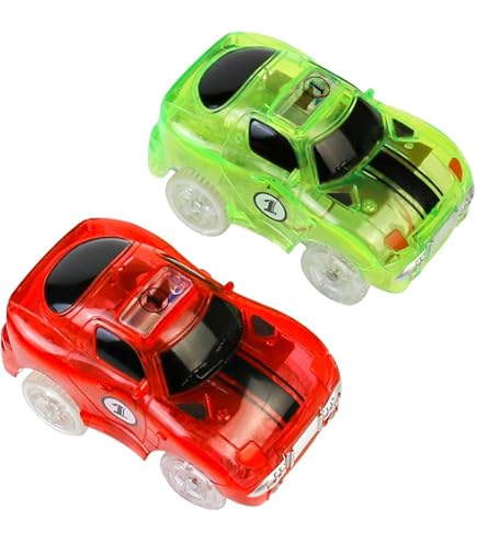 Set 2 Voitures Lumineuses CHRISS Police & SAM Pilote - Avec 60 Rails Luminescents - Course Automatique - Jouet Enfant