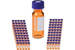 ALWSCI 2ml HPLC Vials Fiale di Vetro, Laboratorio Ambra Fiale Autocampionatore, 9-425 Fiala Ambra, Tappo a Vite Blu con Foro, PTFE Blu e Bianco Silicone Septa, 100 pezzi