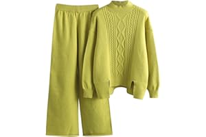 MJGkhiy Tuta Maglia Donna Completa Elegante Set Tute In Maglia Due Pezzi Set Coordinato Tuta Casual Lavorati Maglione a Maniche Lunghe Pullover Top e Pantaloni a Gamba Larga Completi Invernale