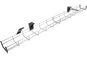Allcam CT140 140cm Long Under Desk Cable Tray Basket Galvanized Steel Mesh Cord Tidy w/Mounting Bracket, Cover & End cap