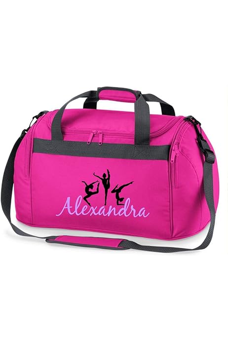 Sporttas voor kinderen, met naam bedrukt, personaliseerbaar met turnster, vloerturnen, reistas, duffle bag om te hangen, voor meisjes, zwart, Kinderbagage/sporttas