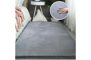 Ceneco Faux Rabbit Ultra Soft Fluffy Fur Rug Anti-Slip Floor Mat Grey Rug, Super Soft Carpet Suitable as Living Room Bedroom Kids Room(Grey,60x120cm)