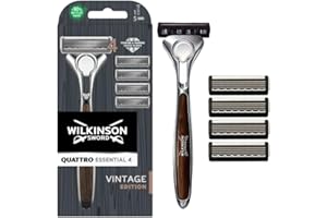 Wilkinson Sword 7005099W Maszynka do Golenia dla Mężczyzn z 4 Wkładami, 4 Ostrza, Srebrny/Brązowy