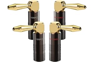 FosPower - 2 Paar (4 Stück) Bananenstecker, 24K vergoldet, rechtwinklig - Lautsprecherstecker für Lautsprecherkabel, Wandplatten, Heimkino, Verstärker und Audiosysteme