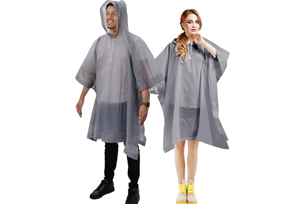 ANYOO Regnponcho, vattentät för vuxna, 2-pack återanvändbar PEVA regnkappa med dragskohuva för festival camping, vandringsresor, en storlek