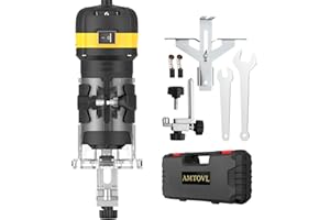 AMTOVL Défonceuse Affleureuse Électrique 800W 28000R/MIN Affleureuse à Bois Moteur en Cuivre Corps en Plastique 6 Vitesse Variable avec Câble d'Alimentation 3M Boîte de Transport pour Travail du Bois