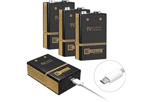 EEMB Recargable batería de 9V 650mah, con Cable de Carga USB 4 Paquetes de batería Recargable de polímero de Litio y Litio, para Teclado, micrófono, Alarma de Humo/Detector(4)