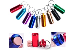 HUWEI Set of 9 Aluminum Metal Pill Box Case with Keychain - Outdoor Medicine Bottle Key Ring Small Gallipot First Aid Drug Holder Pill Container