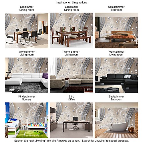 Vlies Fototapete 400×280 cm PREMIUM PLUS Wand Foto Tapete Wand Bild Vliestapete – Ornamente Tapete Abstrakt Perlen Ranke Diamant Blätter Schwung Streifen sepia – no. 557 - 5