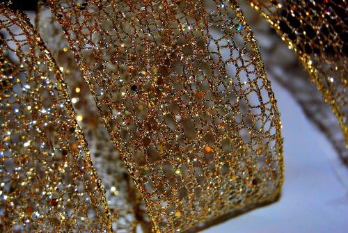 3m of 2.5" wide Gold Web Glitter Wire edged Ribbon Christmas parties, packed by Nice Ribbons