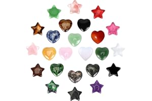 MORLUKS 24 Stück Glücksbringer Herz Aus Stein Edelsteine Glückssteine Kristalle Heilsteine Mutstein Valentinstag Stern Stein Liebe Amethyst Rosenquarz Geschenke für Meditation Chakra Reiki Energieausgleich