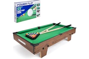 Power Play | Pool Table Game, Portable Wooden Classic Games Table, Indoor Outdoor Game for Kids and Adults, Brown 25inch