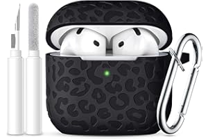 Ouwegaga Fiore Inciso Cover compatibile con AirPods 4 Custodia, Silicone Protettiva Custodia Compatibile con AirPods 4 Generazione Case, LED Visibile, con Moschettone&Kit di Pulizia, Leopardo Nero