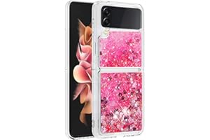 LEMAXELERS Liquide Coque pour Samsung Galaxy Z Flip 4,Paillette Brillante Quicksands Liquide Transparente Antichoc Étui de Protection Silicone TPU Case Housse pour Galaxy Z Flip 4,Pink Heart