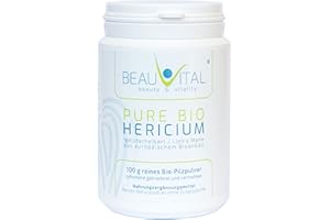 BEAUVITAL Pure Bio Hericium erinaceus | 100 g Igelstachelbart | Lions Mane Mushroom | Hericium Pulver aus EU-Bio-Landwirtschaft, vegan, ohne künstliche Zusatzstoffe