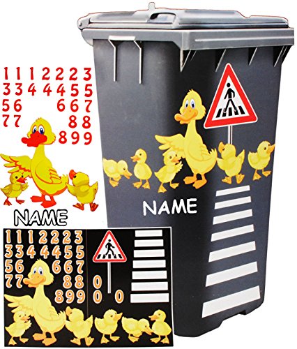 Aufkleber für Mülltonne – “ Motiv-Mix “ – circa 40 tlg. Set – incl. Zahlen – Mülltonnenaufkleber / Mülltonnensticker – Sticker _ wetterfest & wasserfest – Mülltonnen / Mülleimer – lustige Tiere – Ente / Küken – Entchen – Blumen – Blüten Schmetterlinge - 3