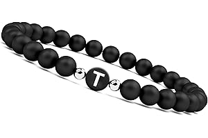 GD GOOD.designs EST. 2015 Bracelet avec lettres I Bracelet pour couple avec de vraies perles en pierre naturelle de 6mm - Cadeau de couple pour elle et lui