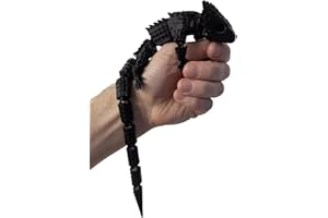 RJW Design Store Large Reptile Fidget - Articulated Lizard, Anxiety Stress Relief, ADHD & Autism Friendly Bearded Dragon Fidget Pet (Black)