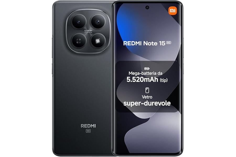 XIAOMI Redmi Note 15 5G, Smartphone 8+256GB, Ultra-thin Design, IP65 Resistance, 108MP Super Sharp Camera, 6.77" FHD+ Display, Black, 2 Year Warranty, Charger Not Included