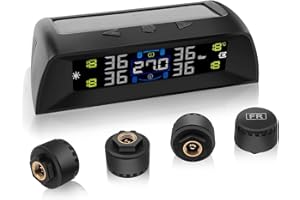 Avutrel TPMS Sistema Monitoreo Presión Neumáticos, Carga Solar/USB, 6 Funciones de Alarma, Auto On/Off, Compatible Caravana/Berlina/SUV/MPV (4 Sensores, 72 PSI)
