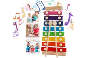 WELLXUNK Xylophon für Kinder, perfekt für kleine Musiker, Holzspielzeug Musikinstrument, Schlaginstrument mit Metalltasten aus Holz (Regenbogenfarben)