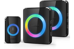 VOXON Wireless Doorbell, Door Bell Wireless Cordless, Waterproof IP65 Door Bells, Plug in Doorbells Chime with 2 Receivers, 120dB Lound with 1300ft Long Range and 5 Volume Levels 60 Melodies, Black