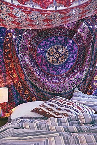 Lali Prints Hippie Tapestry Indian Dorm Decor, Psychedelic Tapestry, + 1 Free cushion Cover. Wall Hanging Hippy Mandala Bohemian Tapestries