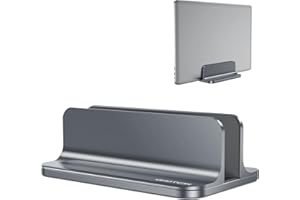OMOTON Vertical Laptop Stand Adjustable, Desktop Aluminum Stand for MacBook with Adjustable Dock Size, Laptop Holder Compatible with All MacBook, Surface and Gaming Laptops (Up to 17.3 inches), Grey