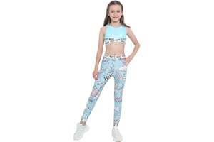 Aislor 2Pcs Mädchen Trainingsanzug Set Sportbekleidung Sommer Jogginganzug Yoga Fitness Crop Top Oberteil mit Leggings Sportanzug