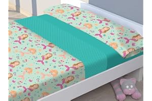 Energy Colors Textil Hogar - Junior - Cama 90 Juego Sábanas 3 Piezas 50% Algodón y Otras Fibras (Sirenas Verde)