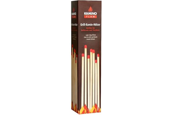 Kamino-Flam Boîte d'Allumettes Longues, Allumette Cheminée Longues Naturelle, 50 Allumettes en Bois Trempé dans la Cire 20 cm, Combustion d’env. 5-6 minutes