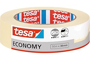 tesa Nastro per Mascheratura ECONOMY EcoLogo - Nastro in Carta per Mascheratura, Rimozione senza Residui per 4 Giorni, senza Solventi - Sottile, 50 m x 30 mm