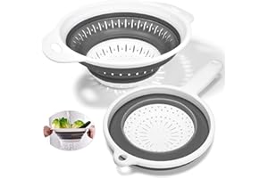 JQKX Collapsible Colander with Handle,BPA Free Silicone Colanders & Food Strainers with Plastic Handles Vegetable and Fruit Kitchen Draining Pasta Foldable Strainer Colander Dishwasher Safe Set of 2 Gray