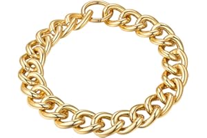 GoldChic Chaine Femme Ras de Cou Grosse Collier Choker Court Gourmette Gravure Large Maille Punk Garçon Maillon Fillegal Acier [41/46/51/56cm-Argente/Plaque Or] Noël Fêtes des Mères Saint Valentin