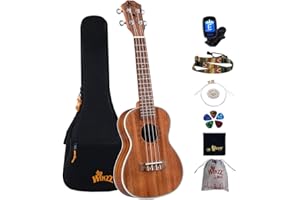Winzz Ukelele Concierto 23 Pulgadas para Adultos Principiantes o Profesionales, Kit Ukelele de Madera KOA - Mate Natural