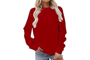 Komiseup Longshirt Damen Sport Langarm Sweatshirt Basic Rundhals Pullover ohne Kapuze Elegant Einfarbig Langarmshirt Locker Casual Oberteil Herbst Winter Baumwolle Pulli Teenager Mädchen Streetwear