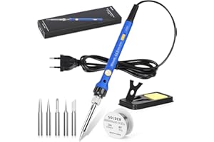 WIECOK Lötkolben 60W, Lötkolben Set mit Lötzinn, Temperatur Einstellbar 220-480℃, EIN/AUS Schalter, 30g Lötdraht, 5 Lötspitzen, Soldering Iron Set für Elektrotechnik Reparaturen Profi Hobbybastler