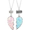 ZIBUYU® Best Friends Pendant Silver Alloy Resin Half Heart Necklace Set for Best Friends BFF Friendship Jewelry for Girls Charm Gift for Girls and Sisters (Pink & Blue) - 2 Pcs