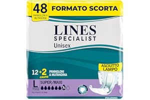 Lines Specialist Unisex Pannoloni a Mutandina Super Maxi, per Incontinenza Donna e Uomo, Asciutto Lampo e Ottima vestibilità, Zero Odore, Taglia L, 2 Confezioni da 14 Unità
