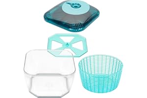 ‎GENIUS Genius Nicer Dicer Chef Professional Salatschleuder mit Deckel | Set 4-tlg. Zubehör, Auffangbehälter, Schleudersieb, 5.2 L Fassungsvermögen, Gemüseschleuder, Salatschüssel, Salattrockner Transparent
