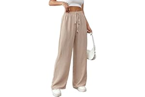 Risipu Women Linen Trousers Summer Thin Wide Leg Trousers High Waisted Breathable Palazzo Casual Cotton Pants with Side Pocket